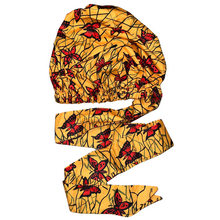 Load image into Gallery viewer, Ankara Satin Lined Bonnet with Long Ribbon: sika kɔkɔɔ (Gold)