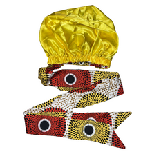 Load image into Gallery viewer, Ankara Satin Lined Bonnet with Long Ribbon: Akokɔsradeɛ (Yellow)