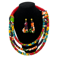 Load image into Gallery viewer, African Fabric Rope Necklace and Earring Set