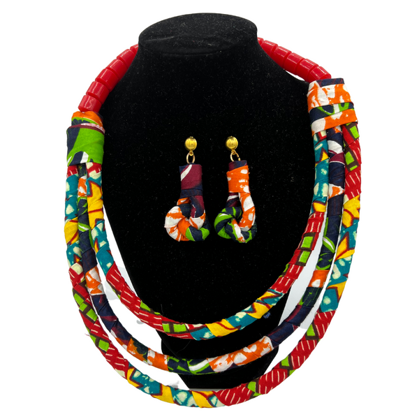 African Fabric Rope Necklace and Earring Set